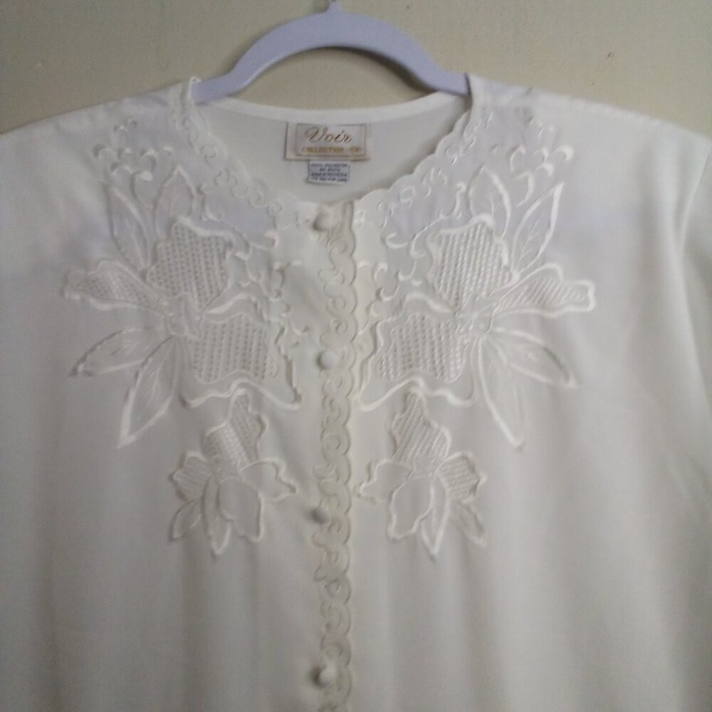Voir Collection Blouse Women 16W 16 Vintage Embroidery Button Up Feminine Ivory - Picture 4 of 16